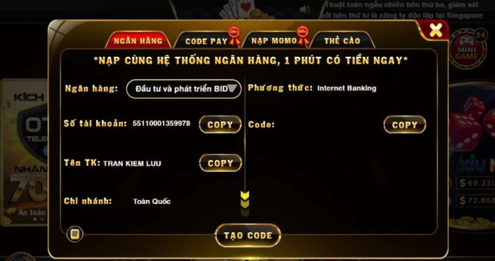 Hướng dẫn nạp và rút tiền MonVip Club