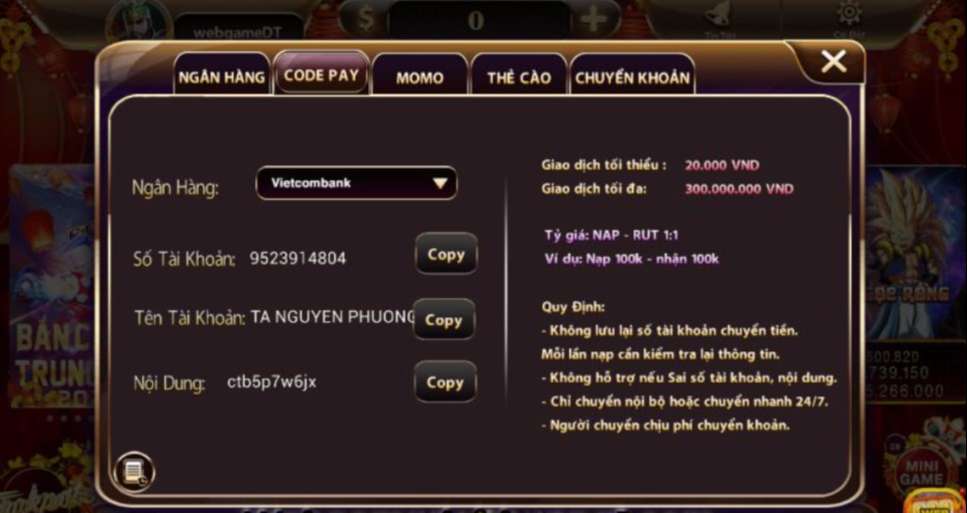 Các phương thức nạp rút tại SieuGame Vip