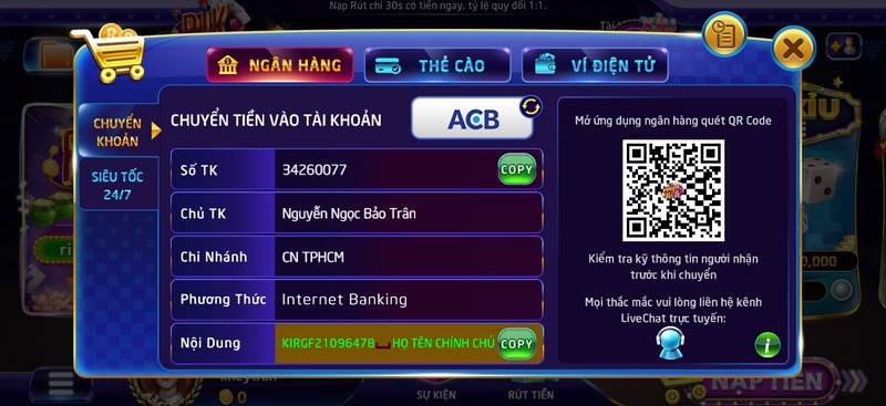 Nạp rút thuận tiện RikVip