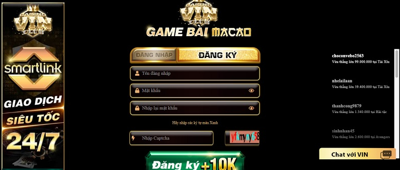 Giao diện Vin Club với đồ họa đỉnh cao