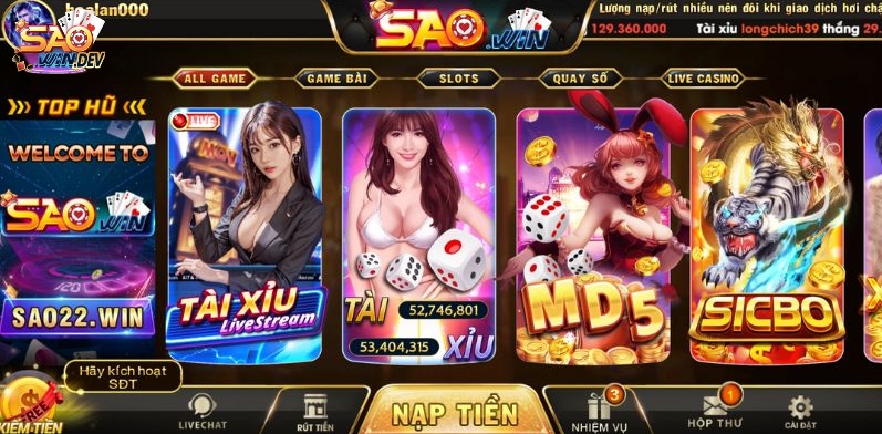 Cổng game với giao diện hiện đại, bắt mắt