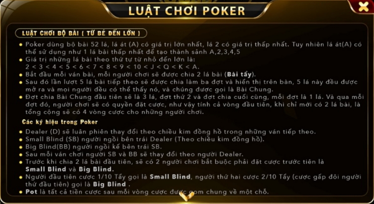 Luật chơi Poker Go88 tại cổng game